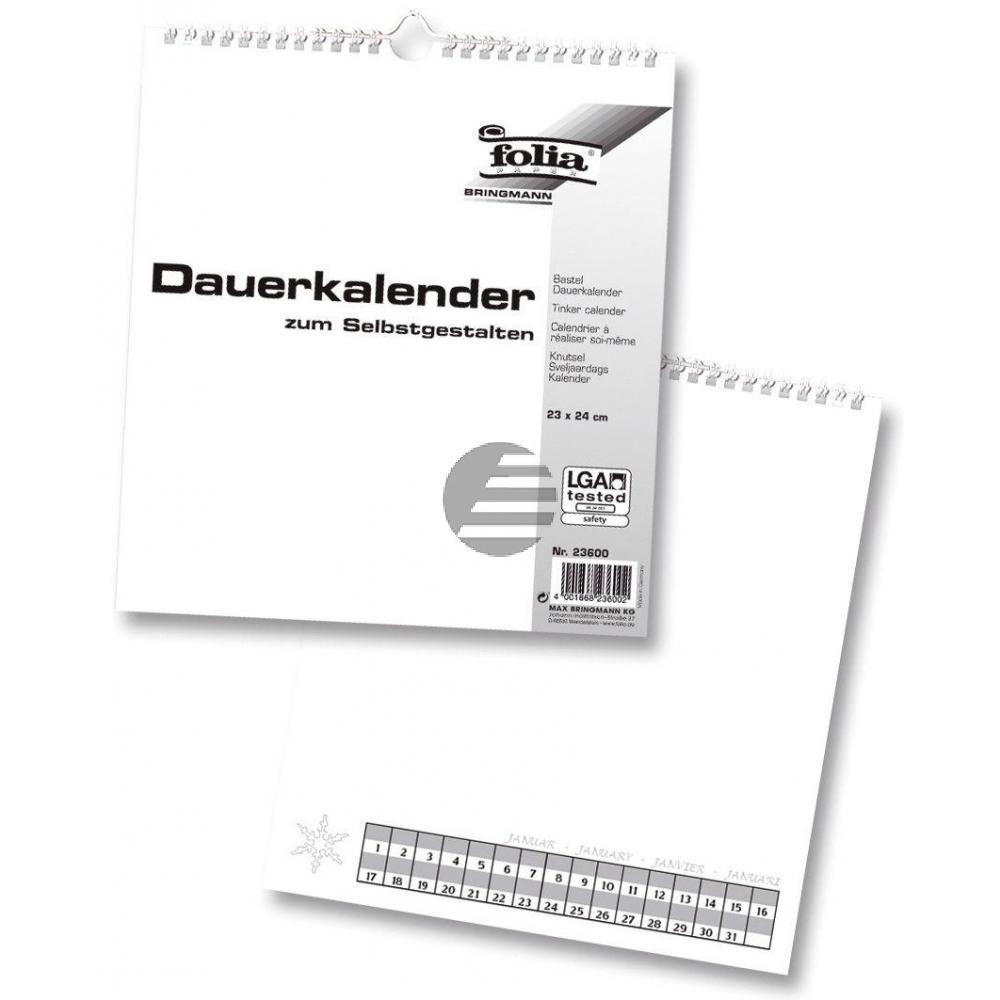 Folia Bastel-Dauerkalender weiß/schwarz 23 x 20 cm