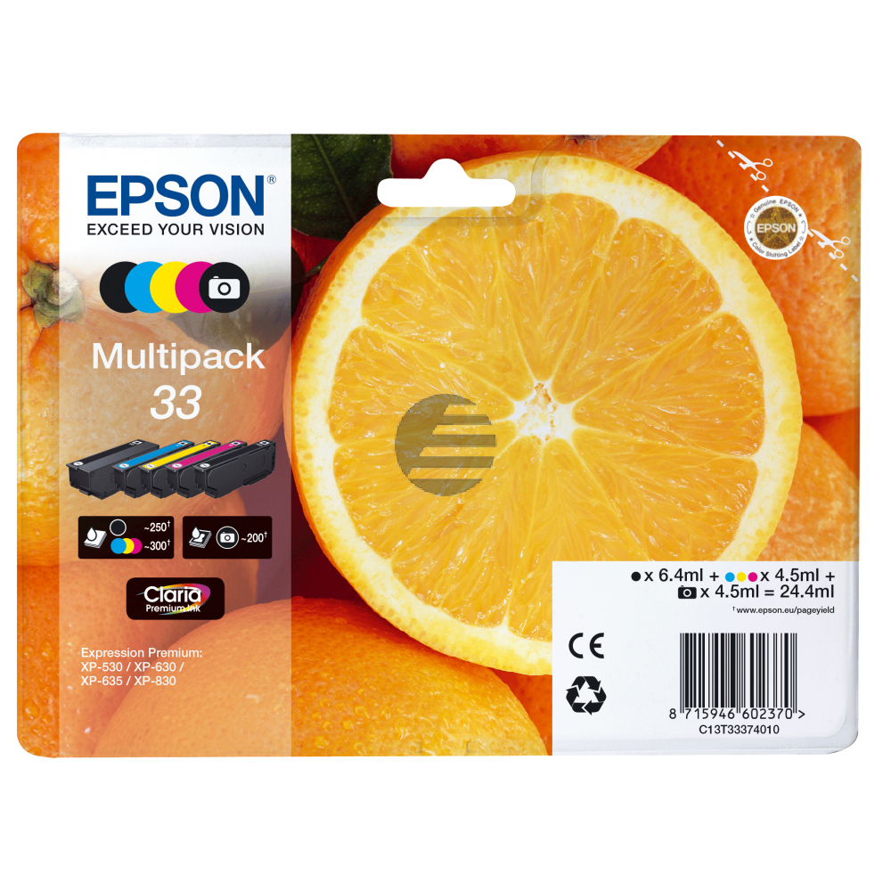 Epson Tintenpatrone gelb, magenta, photo schwarz, schwarz, cyan (C13T33374010, T3337)