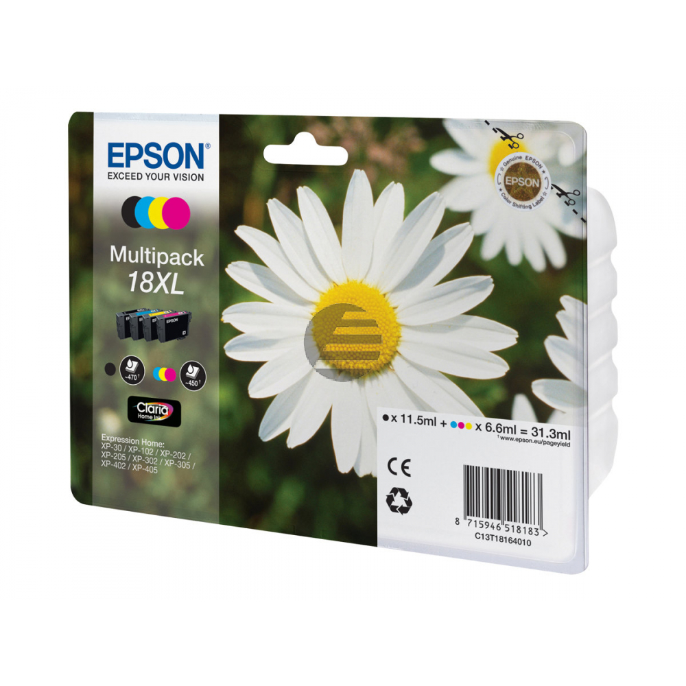 Epson Tintenpatrone gelb, magenta, schwarz, cyan HC (C13T18164010, T1816)