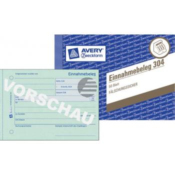 AZ Einnahmebeleg 304 A6 quer grün Inh.50 Blatt Avery Zweckform