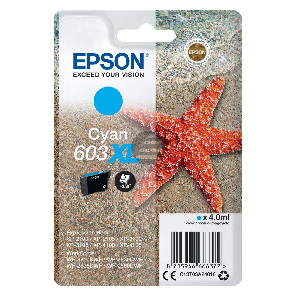 Epson Tintenpatrone cyan HC (C13T03A24010, 603XL)
