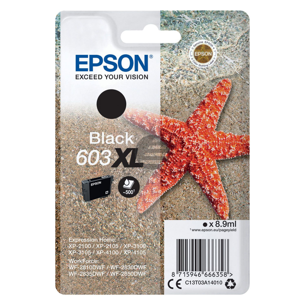 Epson Tintenpatrone schwarz HC (C13T03A14020, 603XL)