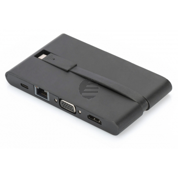 DIGITUS Universal Travel Docking Station USB 3.1 Type C 4K HDMI VGA 2x USB-C 2x USB3.0 RJ45 MicroSD SD/MMC schwarz