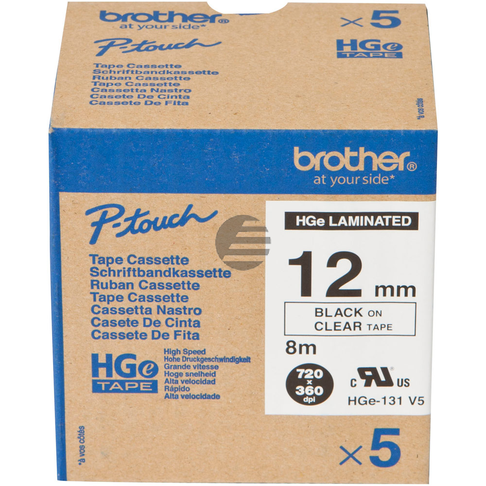 Brother Schriftbandkassette schwarz/transparent (HGE-131V5)
