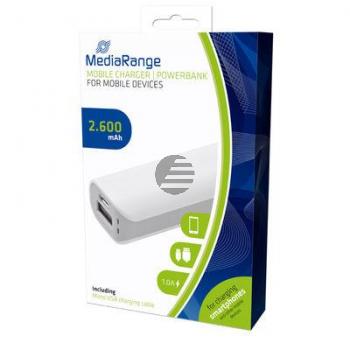 MEDIARANGE MOBILE POWERBANK WEISS-GRAU MR745 5V 2600mAh