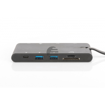 DIGITUS Universal Travel Docking Station USB 3.1 Type C 4K HDMI VGA 2x USB-C 2x USB3.0 RJ45 MicroSD SD/MMC schwarz