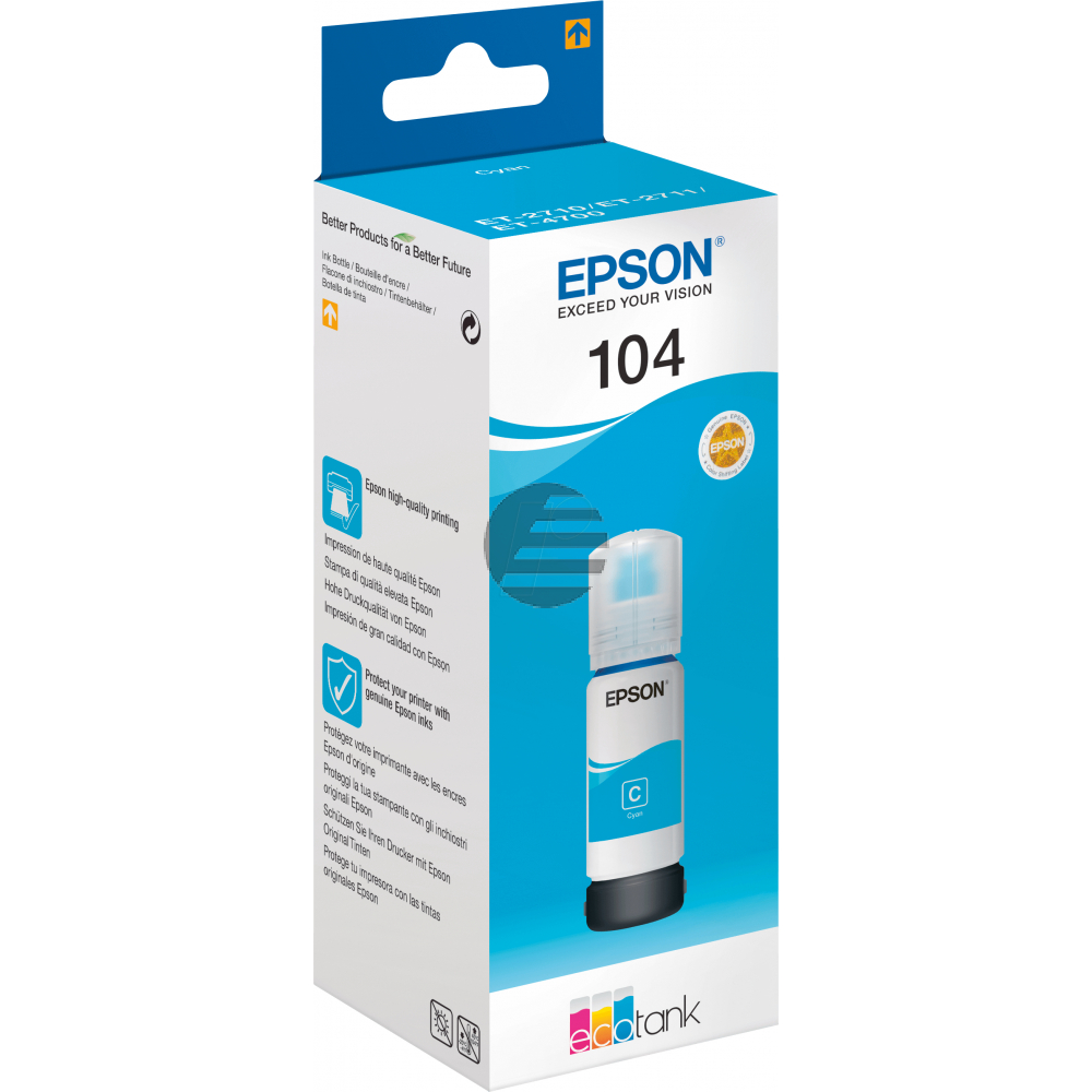 Epson Tintennachfüllfläschchen (ecotank) cyan (C13T00P240, 104)