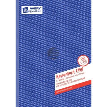 AZ EDV-Kassenbuch 1756 A4 hoch weiß/gelb Inh. 2 x 40 Blatt Avery Zweckform