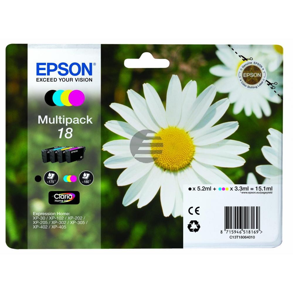 Epson Tintenpatrone gelb, magenta, schwarz, cyan (C13T18064022, T1806)