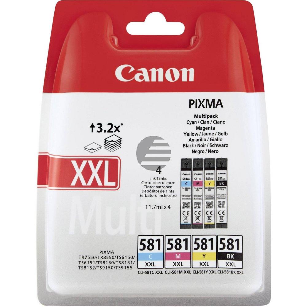 Canon Tintenpatrone gelb, magenta, schwarz, cyan (1998C005, CLI-581BKXXL, CLI-581CXXL, CLI-581MXXL, CLI-581YXXL)