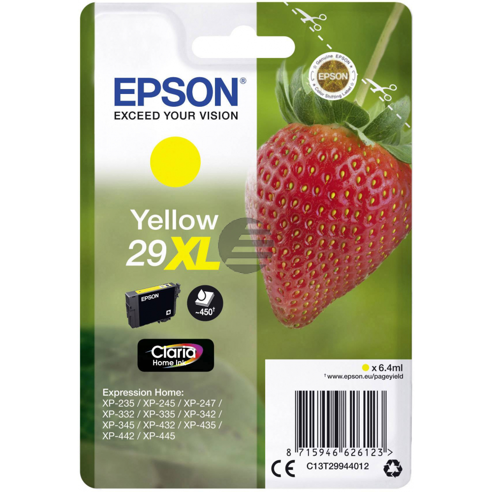 Epson Tintenpatrone gelb HC (C13T29944012, T2994)