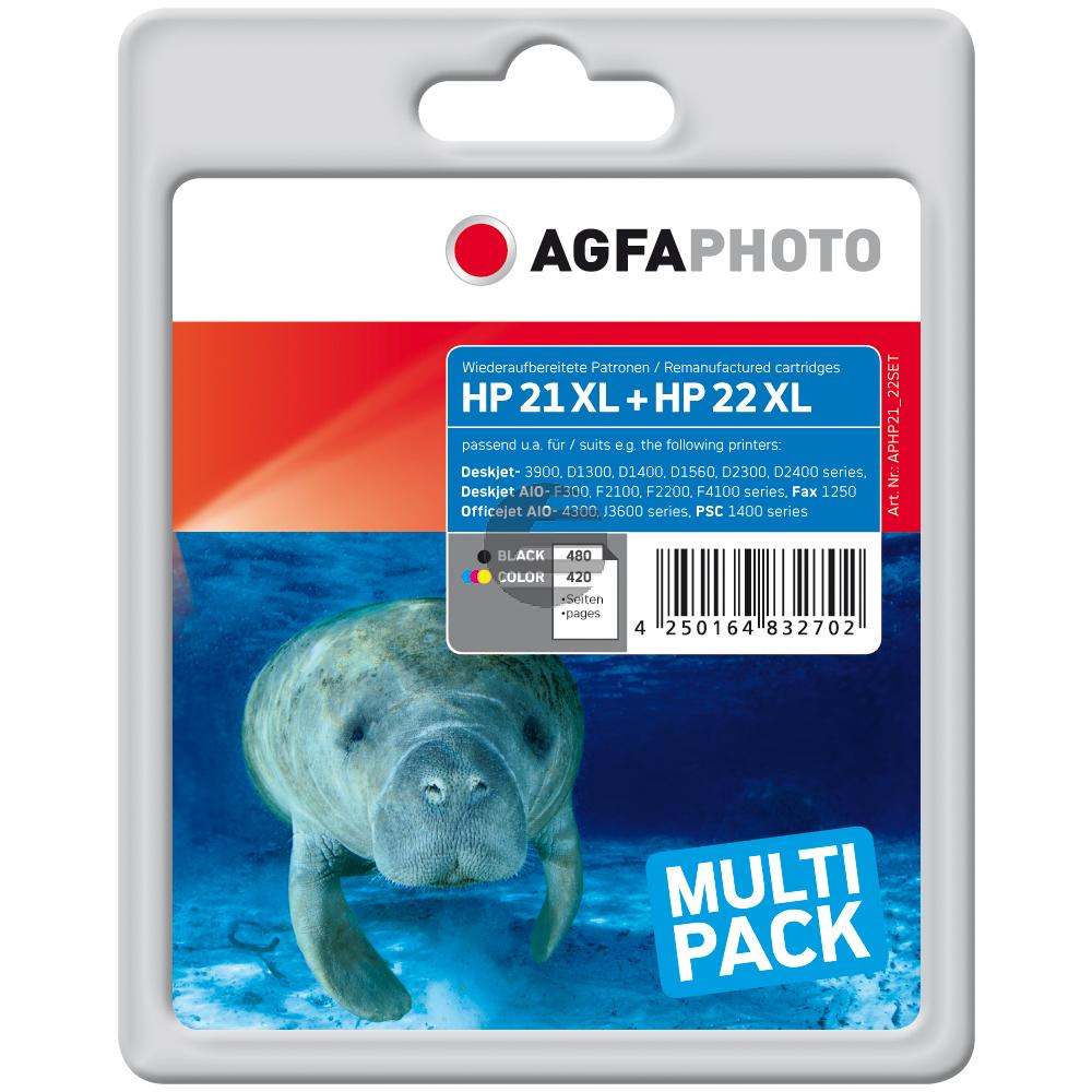 Agfaphoto Tintenpatrone cyan/magenta/gelb, schwarz (APHP21_22SET) ersetzt 21/22