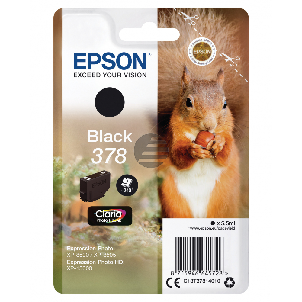 Epson Tintenpatrone schwarz (C13T37814010, 378)