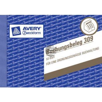 AZ Buchungsbeleg 309 A6 quer weiß Inh.50 Blatt Avery Zweckform
