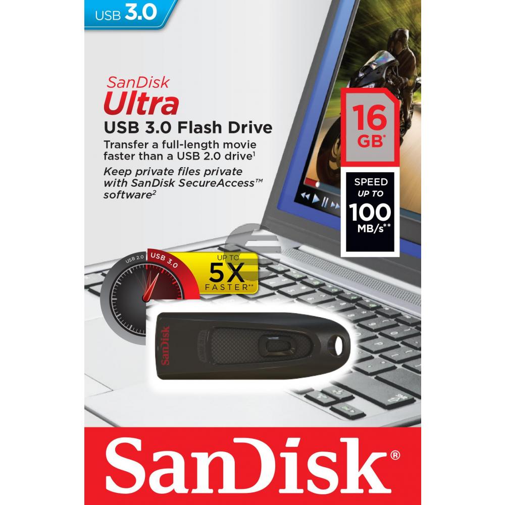 SANDISK CRUZER ULTRA USB STICK 16GB SDCZ48-016G-U46 USB 3.0 schwarz