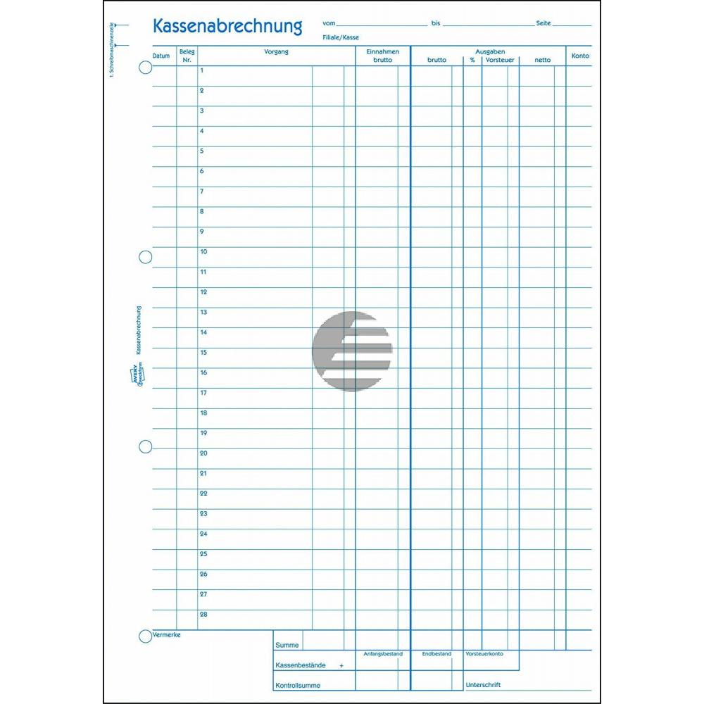 AZ Kassenabrechnung 428 A4 Hoch weiß/gelb Inh.2x50 Blatt Avery Zweckform