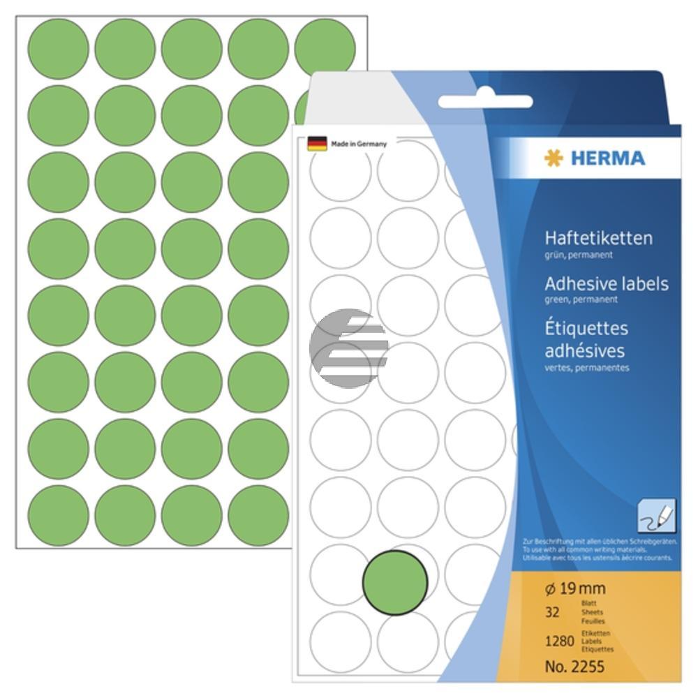 Herma Vielzwecketiketten grün ø 19 mm rund Papier matt Inh.1280 St.