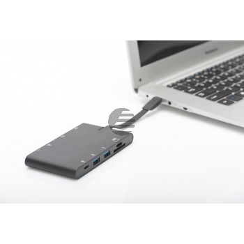 DIGITUS Universal Travel Docking Station USB 3.1 Type C 4K HDMI VGA 2x USB-C 2x USB3.0 RJ45 MicroSD SD/MMC schwarz