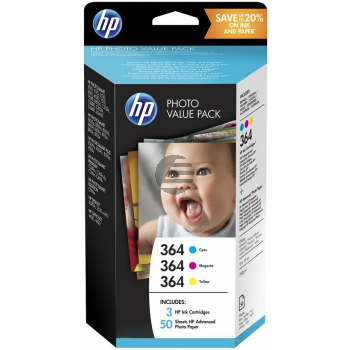 HP Tintenpatrone gelb, magenta, cyan (T9D88EE#301, 364)