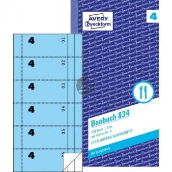AZ Bonbuch 834 blau/weiß Inh.2 x 50 Blatt 105 x 198 mm Avery Zweckform