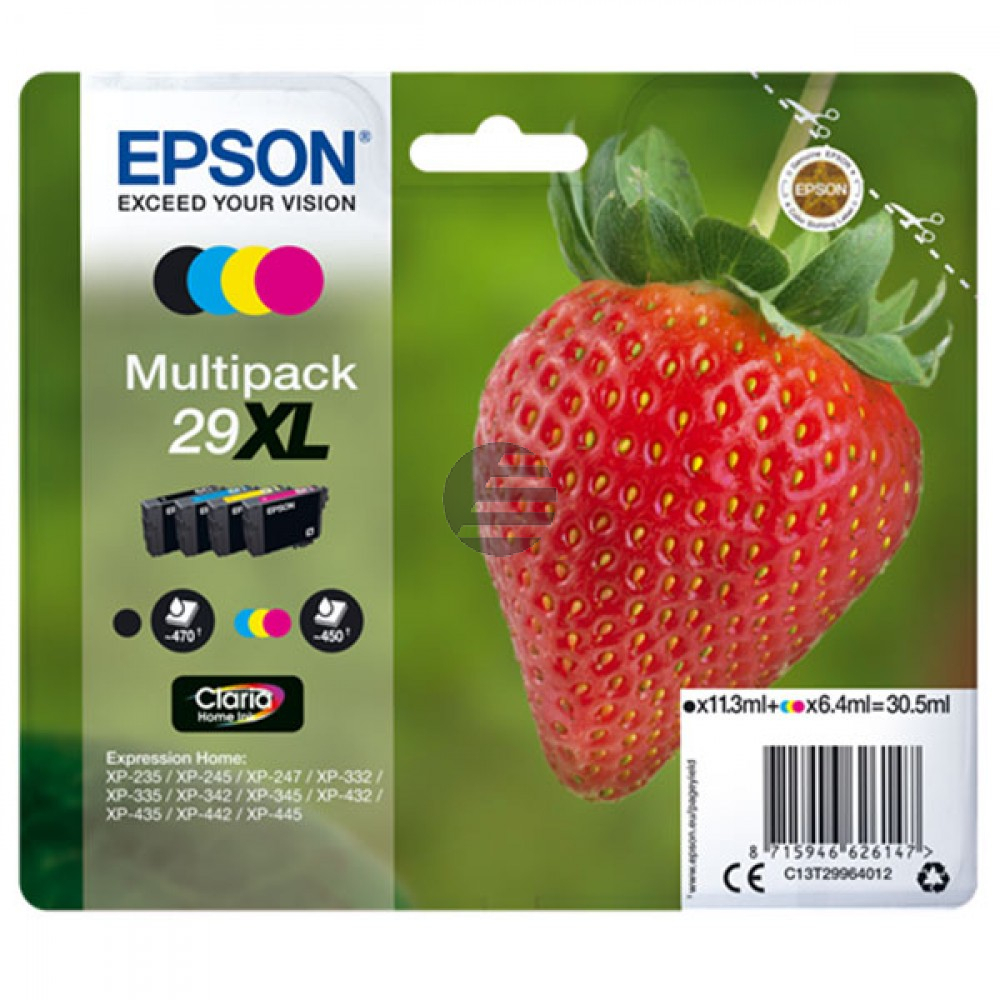 Epson Tintenpatrone gelb, magenta, schwarz, cyan HC (C13T29964022, T2996)