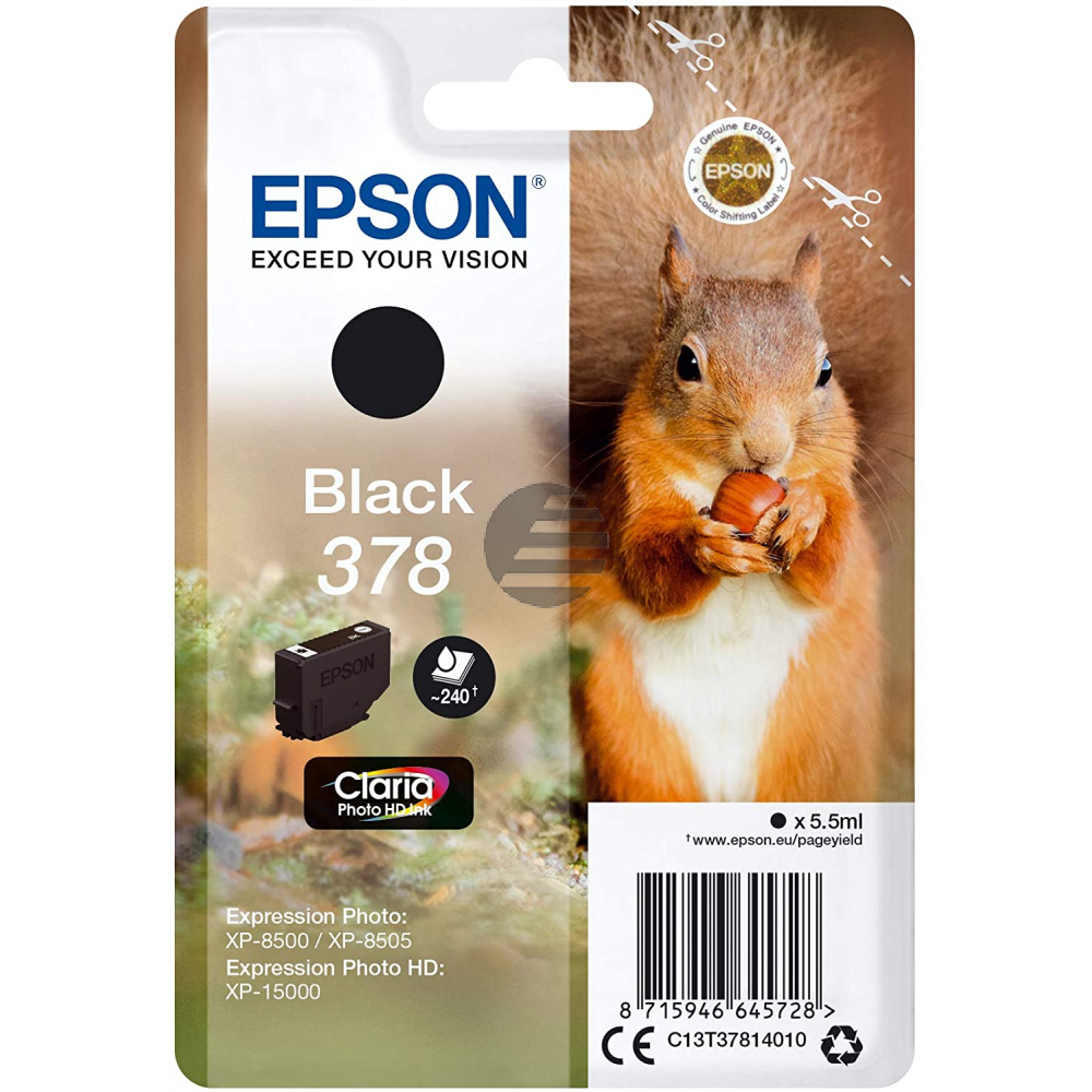 Epson Tintenpatrone schwarz (C13T37814020, 378)