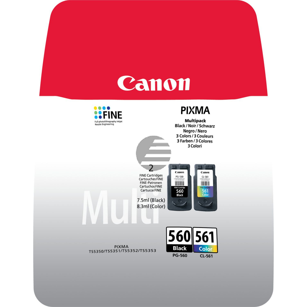 Canon Tintenpatrone cyan/magenta/gelb, schwarz (3713C005, CL-561, PG-560)
