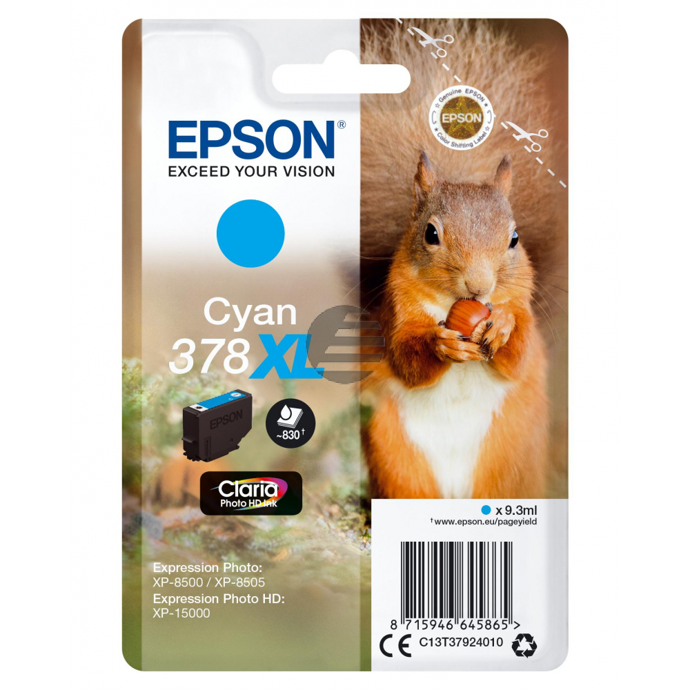 Epson Tintenpatrone cyan HC (C13T37924020, 378XL)