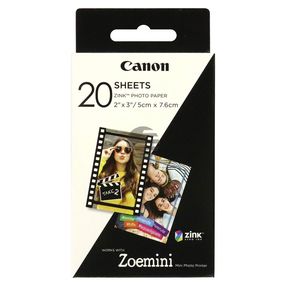 Canon Zink Papier (Zink Papier) weiß 20 Blatt 5 x 7.6 cm 290 g/m² (3214C002)